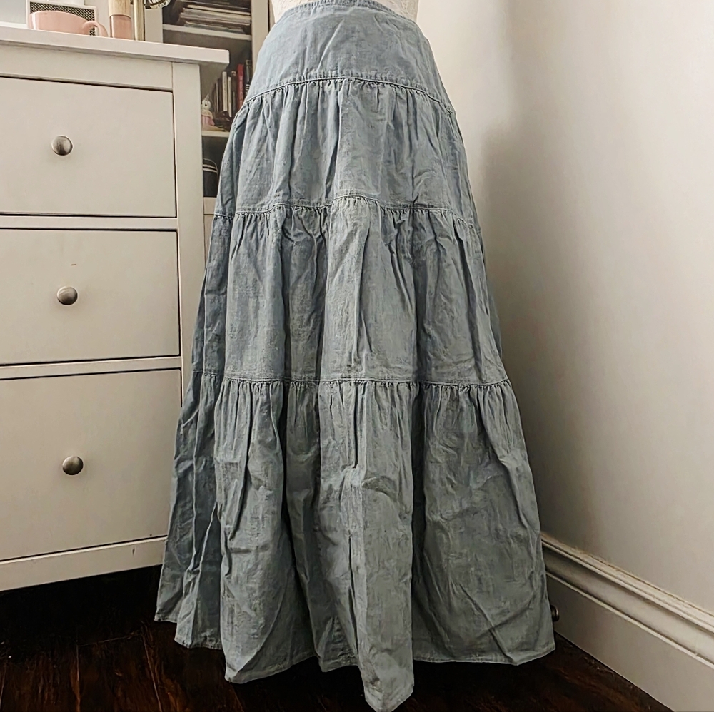NWT Ralph Lauren Denim Look Tiered Cotton Maxi Skirt